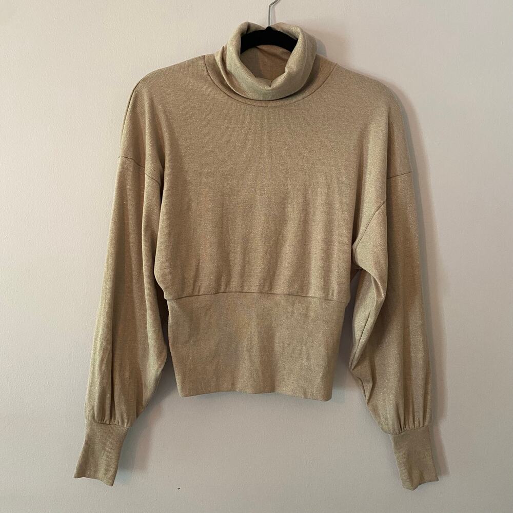 We The Free Cream Tan Shimmer Turtleneck Mockneck Sweater Pullover Women size XS
